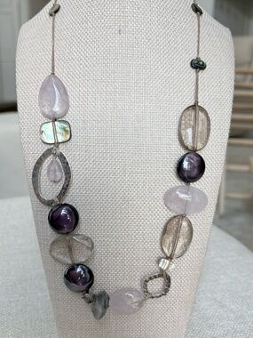Silpada SS, Amethyst, Feldspar, Quartz, Glass & Shell Necklace, N2104